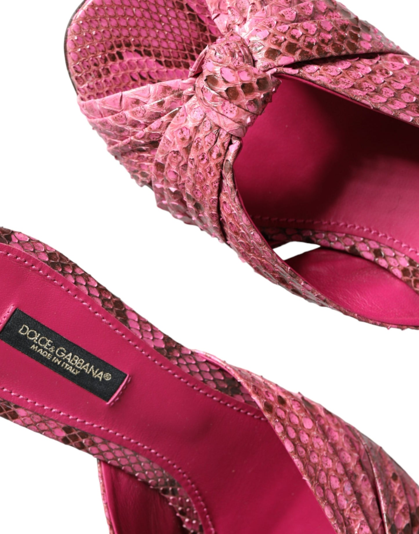 Dolce & Gabbana Pink Python Leather Kitten Heels Slides Shoes