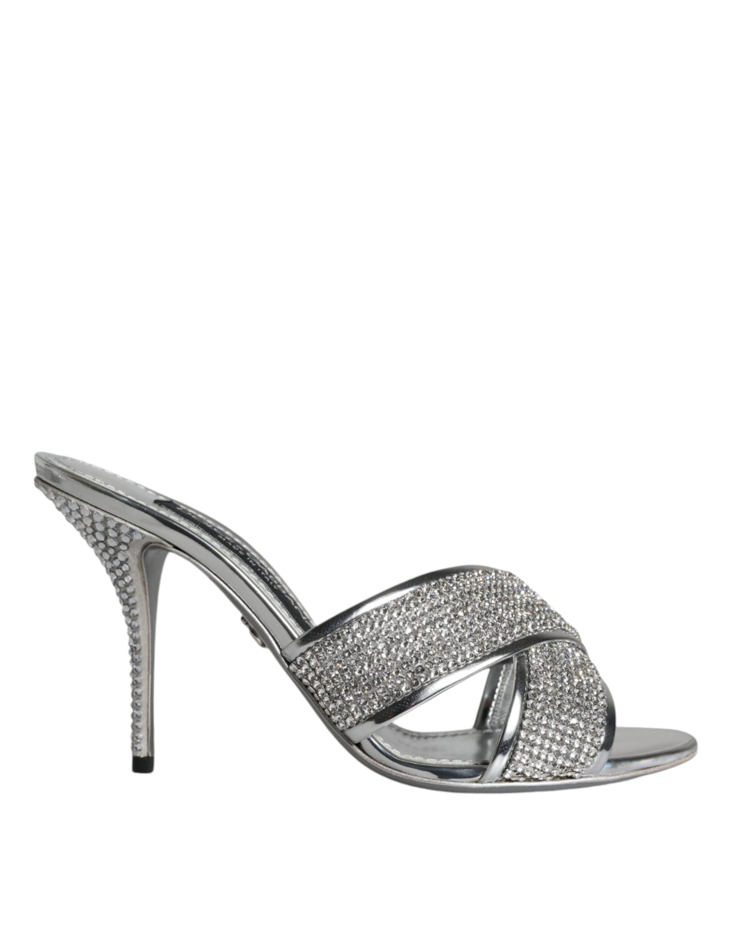 Dolce & Gabbana Silver Crystals Keira Heels Slides Shoes