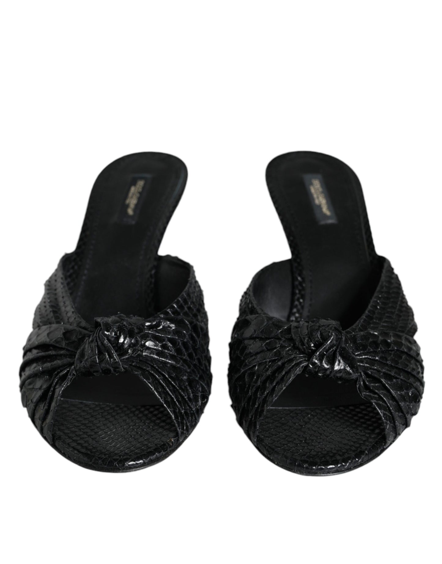 Dolce & Gabbana Black Leather Heels Slides Sandals Shoes