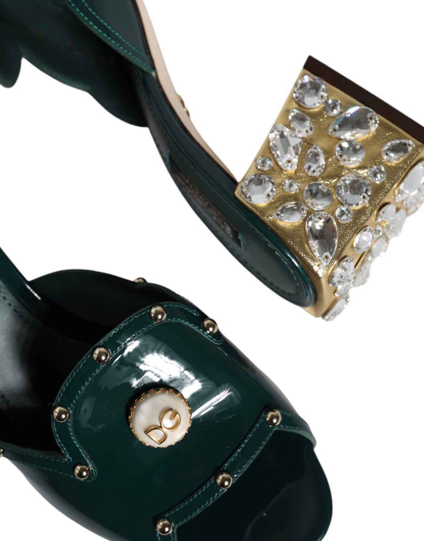 Dolce & Gabbana Green Crystal Leather Slides Sandals Shoes