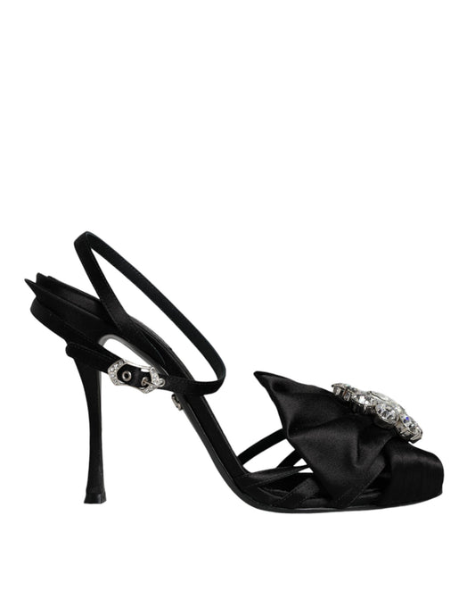 Dolce & Gabbana Black Crystal Ankle Strap Sandals Shoes