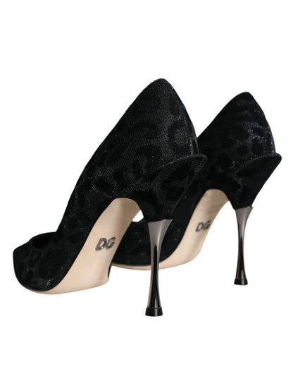 Dolce & Gabbana Black Leopard Lurex High Heels Pumps Shoes