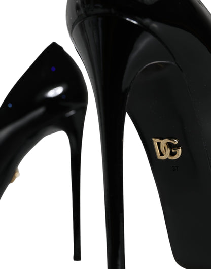 Dolce & Gabbana Black Leather Platform Heels Pumps Shoes