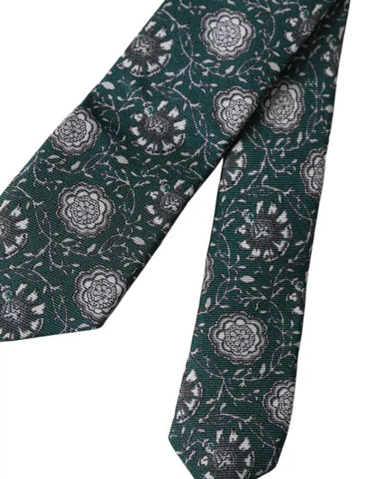 Dolce & Gabbana Green Floral Print Silk Adjustable Men Tie