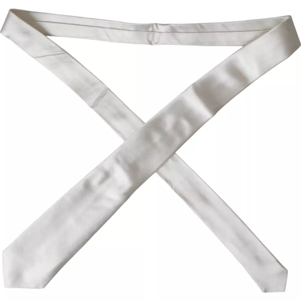 Dolce & Gabbana White Satin Silk Adjustable Men Tie