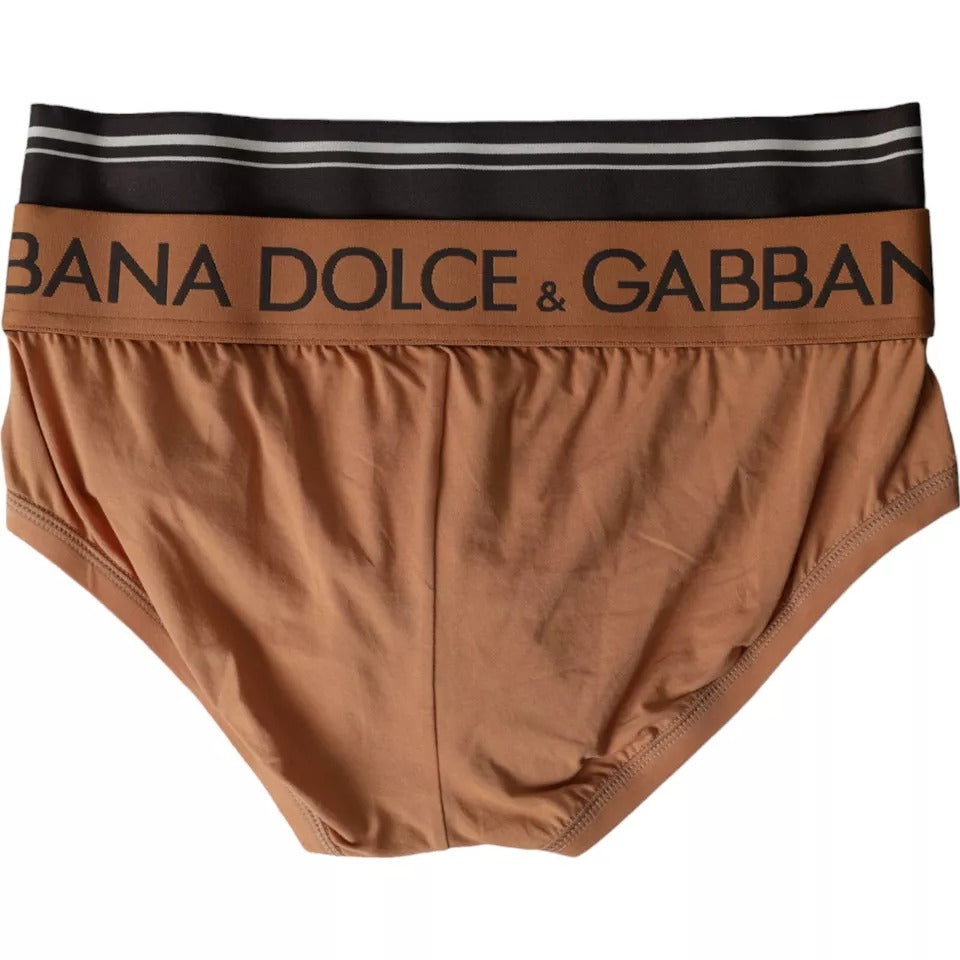 Dolce & Gabbana Brown Black Logo Cotton Stretch Mid Slip Underwear