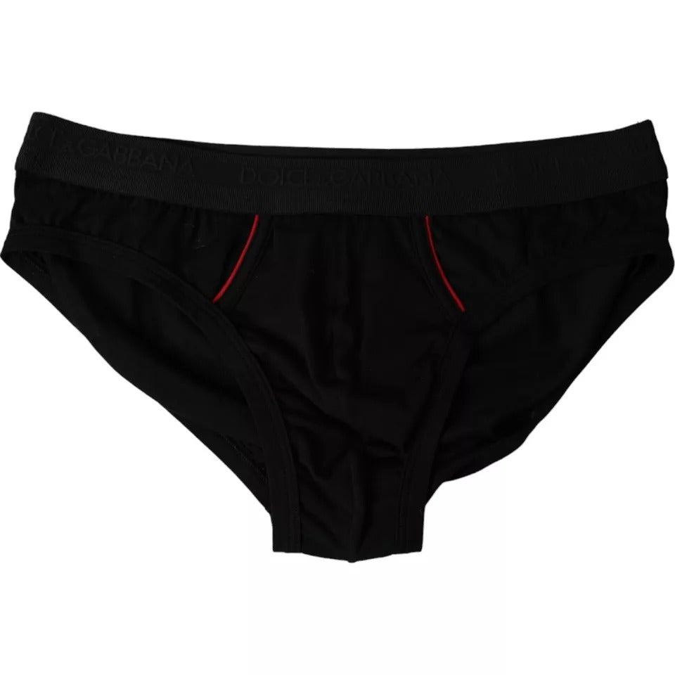 Dolce & Gabbana Black Logo Cotton Stretch Mid Slip Underwear