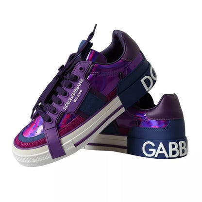 Dolce & Gabbana Purple Leather Low Top Sneakers Men Shoes