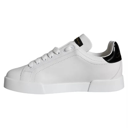 Dolce & Gabbana White Black Leather Low Top Sneakers Shoes