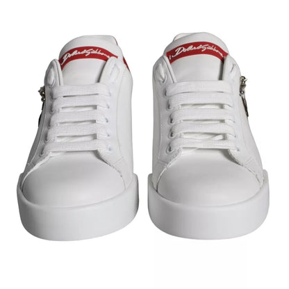 Dolce & Gabbana White Patch Calfskin Nappa Portofino Sneakers Shoes