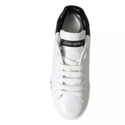 Dolce & Gabbana White Black Portofino Low Top Leather Sneakers Shoes