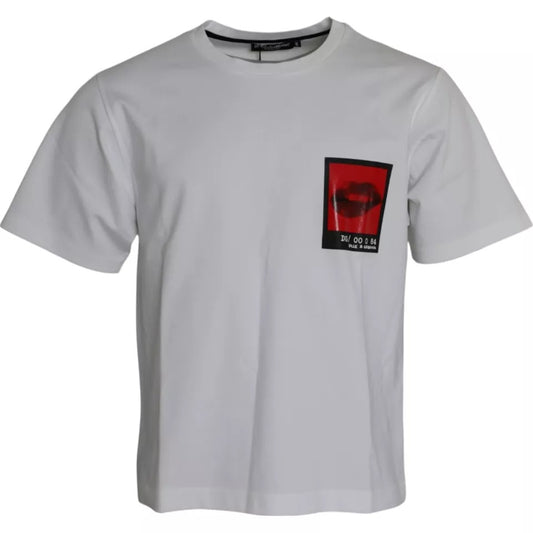 Dolce & Gabbana White Red Lips Print Cotton Men T-shirt