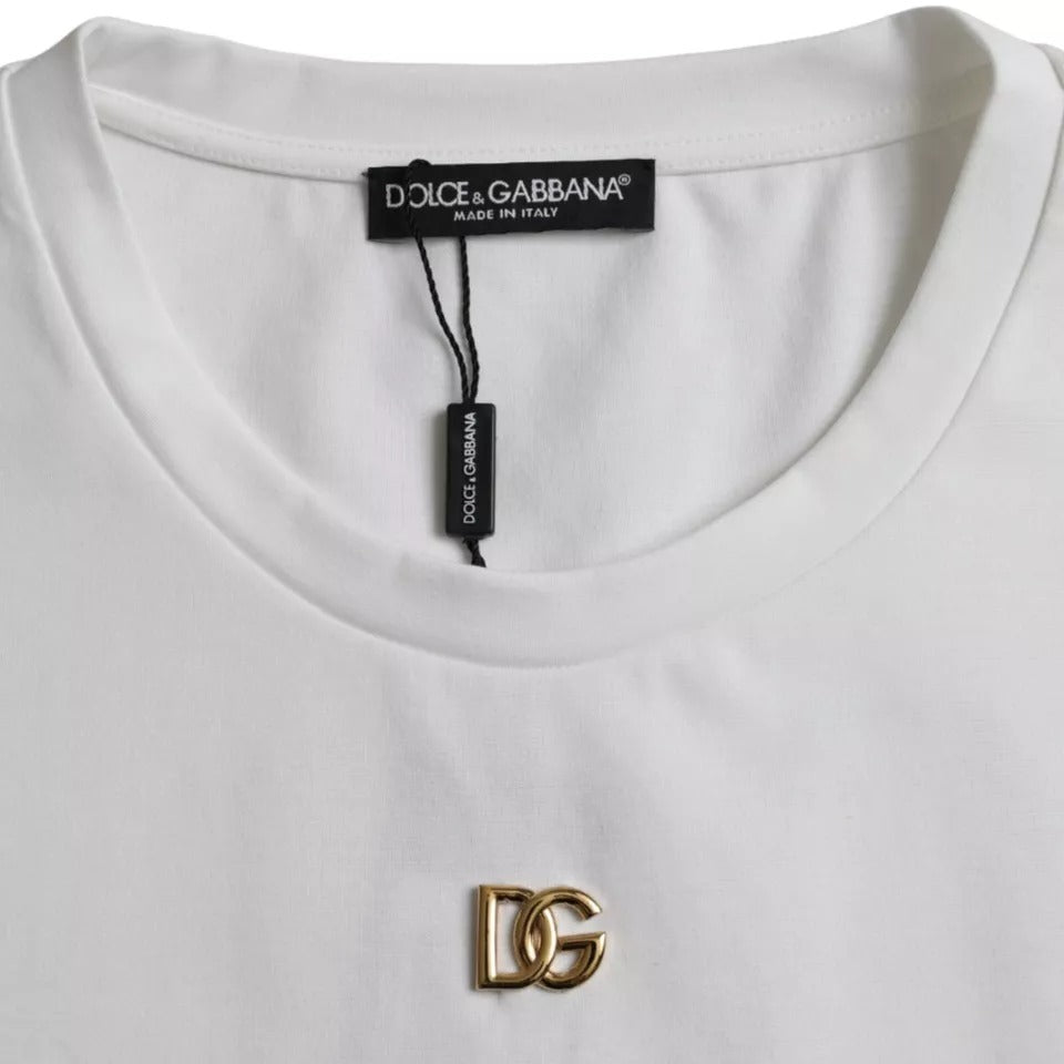 Dolce & Gabbana White Graphic Print Cotton Crew Neck T-shirt