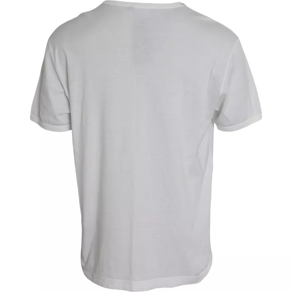 Dolce & Gabbana White Logo Embossed Cotton Crewneck T-shirt