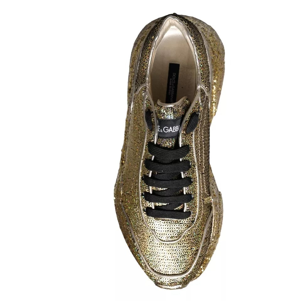 Dolce & Gabbana Gold Sequined Daymaster Low Top Sneakers Men Shoes