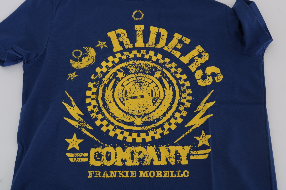 Frankie Morello Blue Cotton Riders 승무원 티셔츠