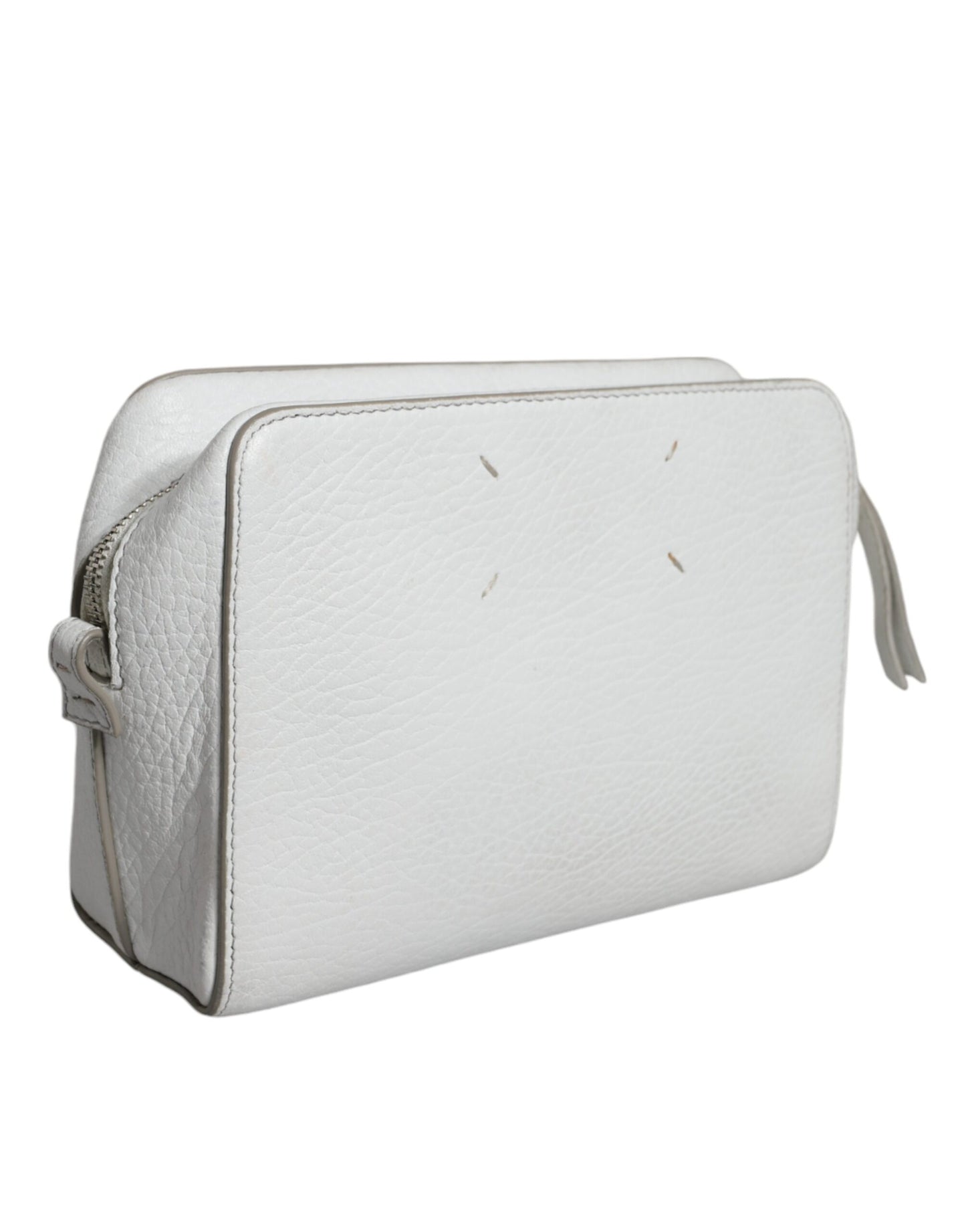 MM6 Maison Margiela White Leather Large Pouch Zip Handbag Women Bag