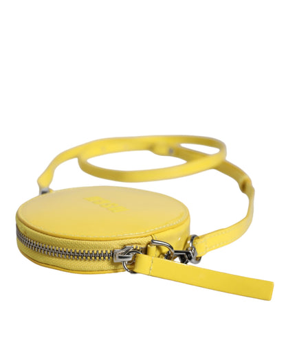 MSGM Yellow Leather Logo Crossbody Sling Shoulder Round Bag