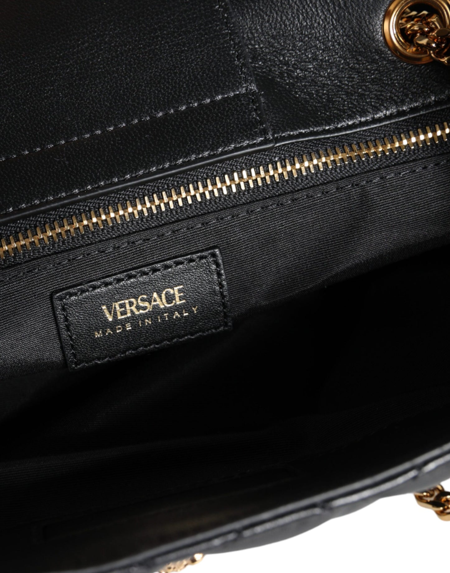 Versace Black Quilted Nappa Leather Shoulder Chain Strap Bag