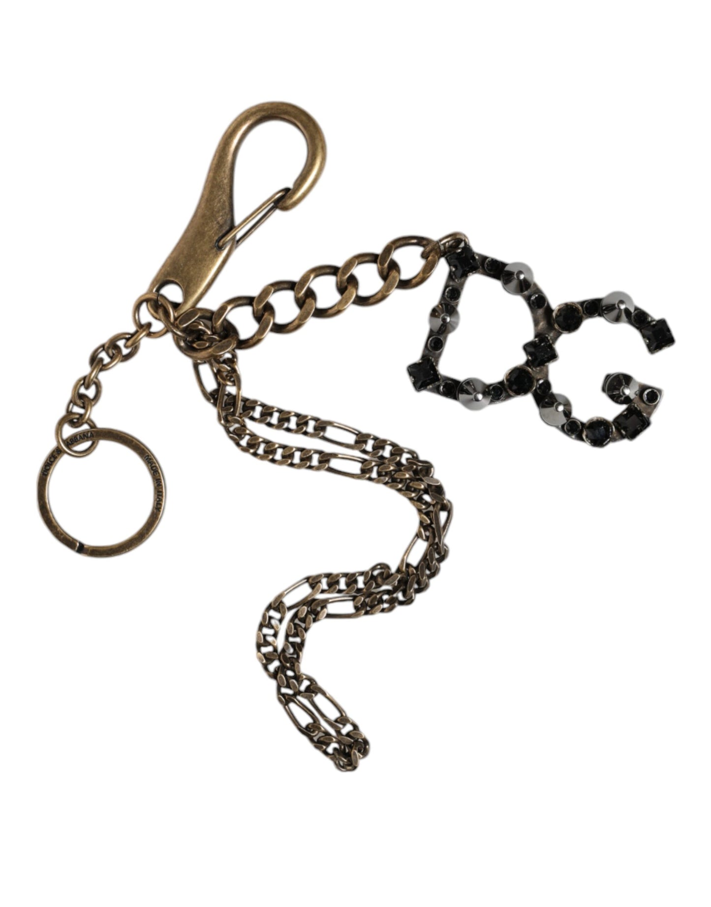 Dolce & Gabbana Silver Tone Metal DG Logo Crystal Keychain Keyring