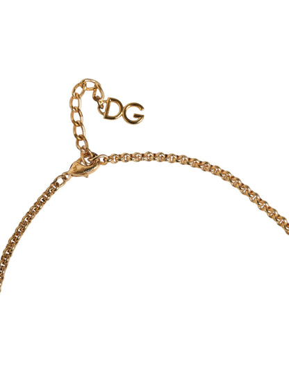 Dolce & Gabbana Gold Brass Leopard Flower Embellished Statement Necklace