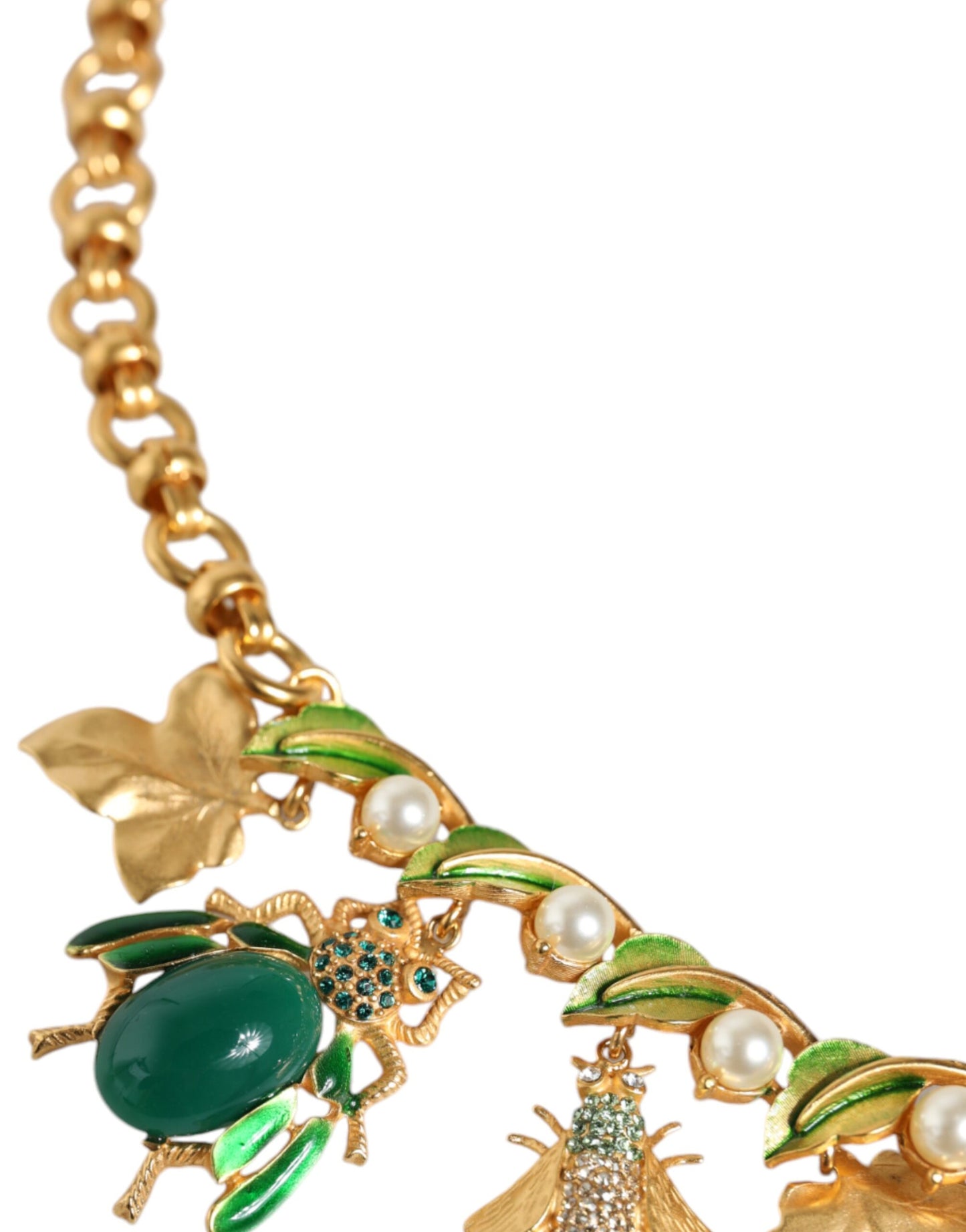 Dolce & Gabbana Gold Brass Crystal Bug Charm Pendant Statement Necklace