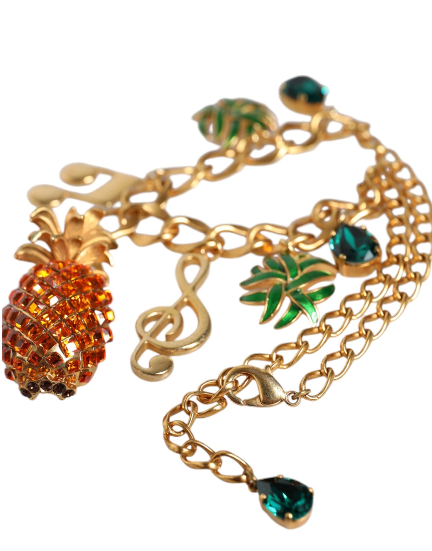 Dolce & Gabbana Gold Tone Brass Chain Pineapple Crystal Musical Necklace