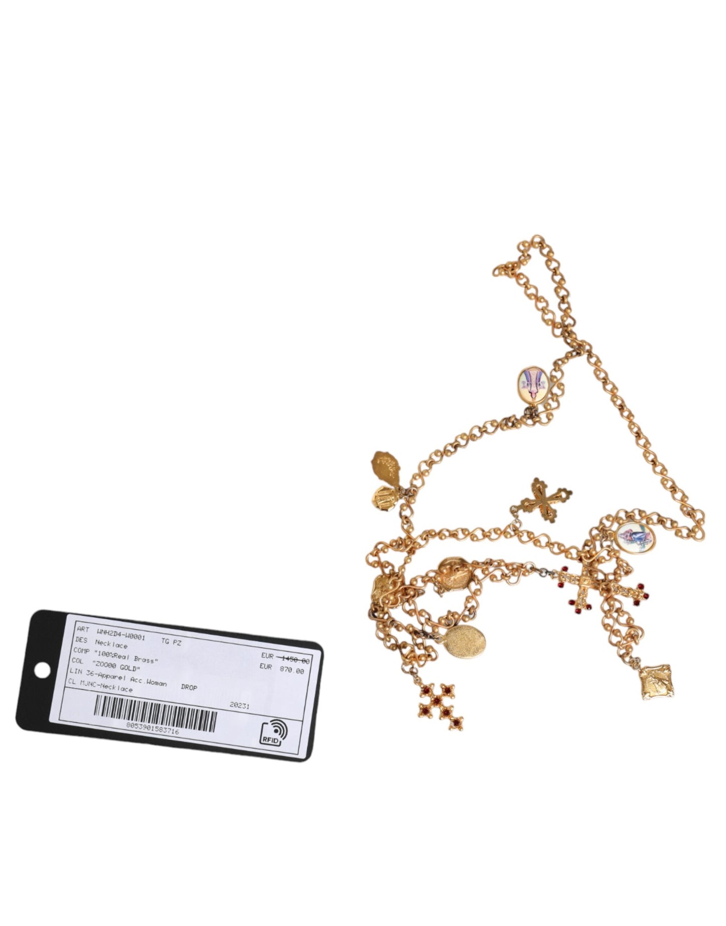 Dolce & Gabbana Gold Tone Brass Chain Religious Cross Pendant Necklace