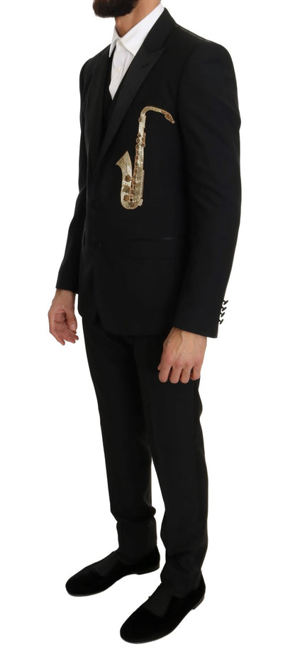 Dolce & Gabbana Black Wool Silk Saxophone Slim Fit Suit