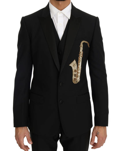 Dolce & Gabbana Black Wool Silk Saxophone Slim Fit Suit