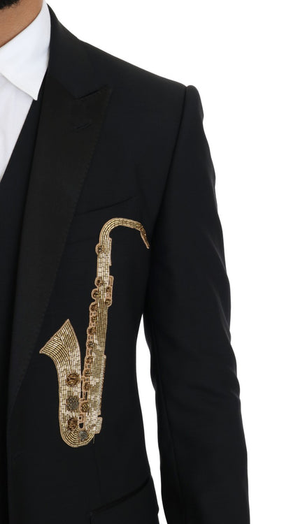 Dolce & Gabbana Black Wool Silk Saxophone Slim Fit Suit