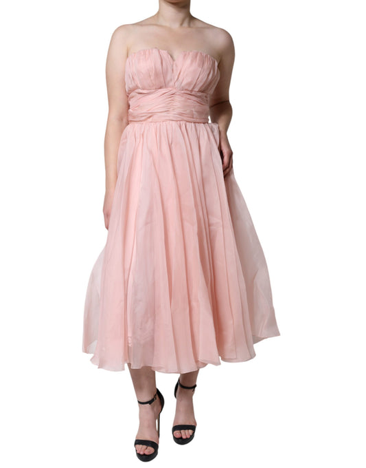 Dolce & Gabbana Pink Silk Strapless Maxi A-line Gown Dress