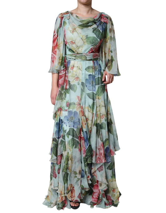 Dolce & Gabbana Multicolor Floral Silk Long Gown Dress