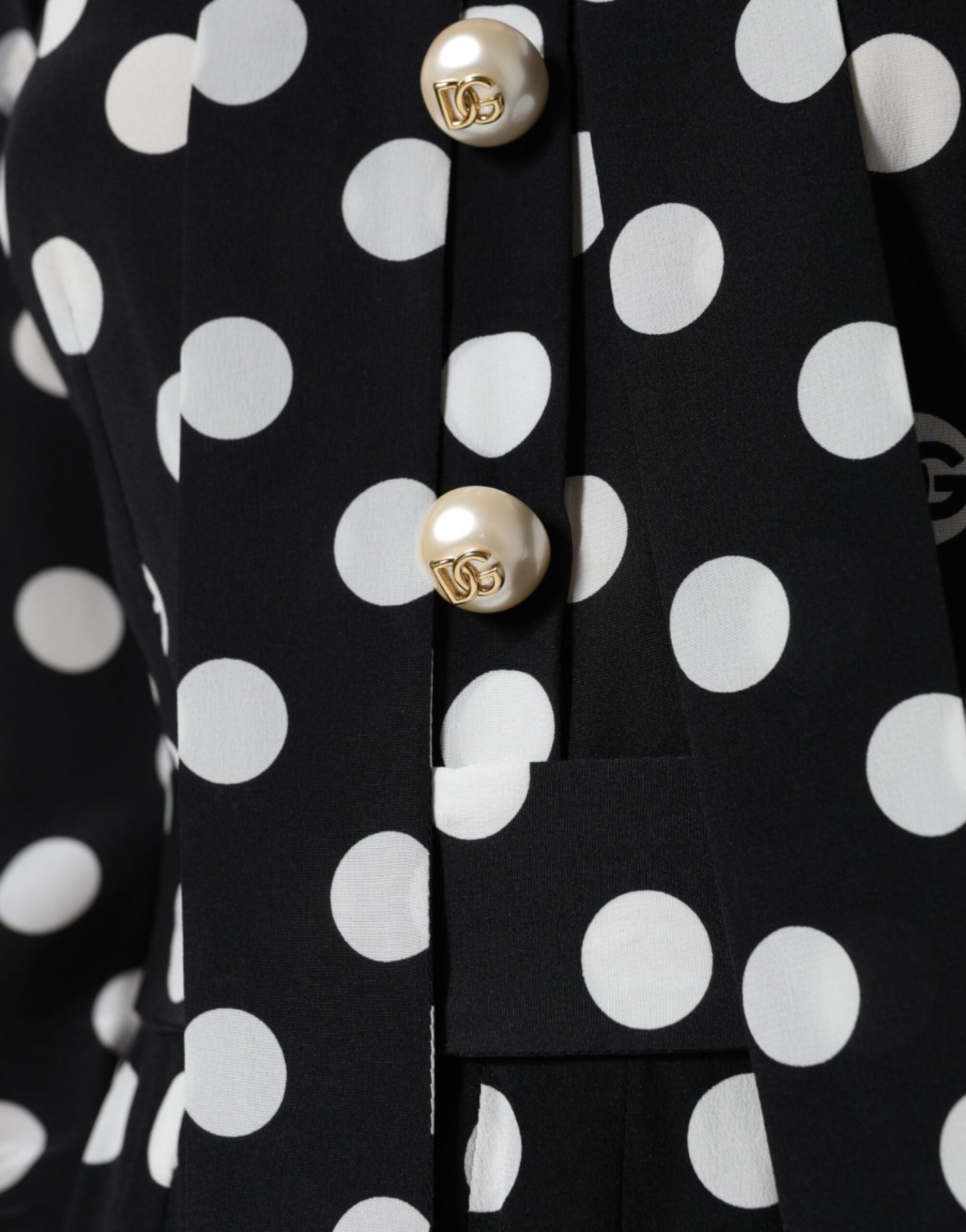 Dolce & Gabbana Black White Polka Dot Ascot Collar Midi Dress