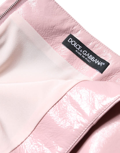 Dolce & Gabbana Glossy Pink Cotton High Waist Mini Skirt