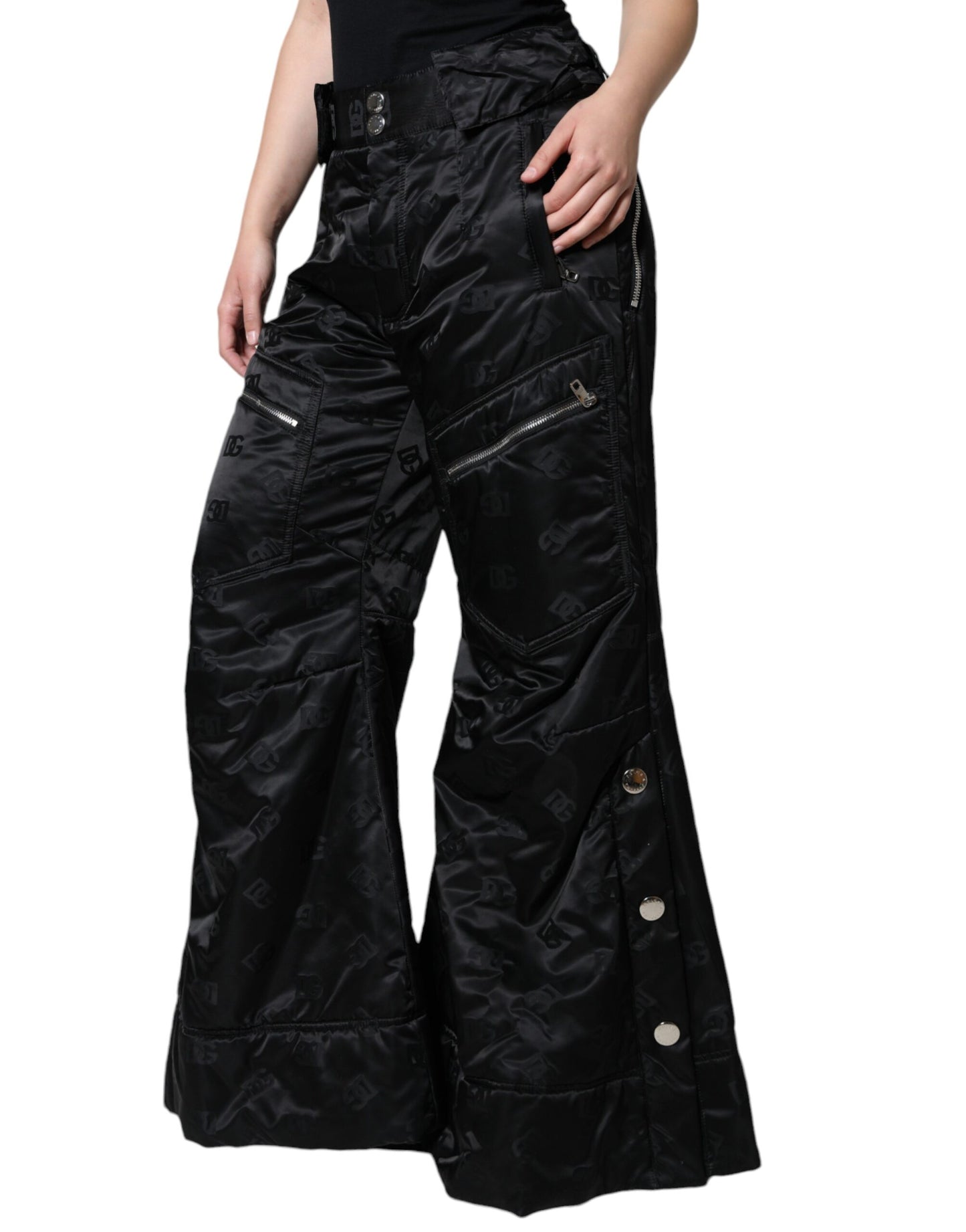 Dolce & Gabbana Black Quilted High Waist Women Wide Leg Pants