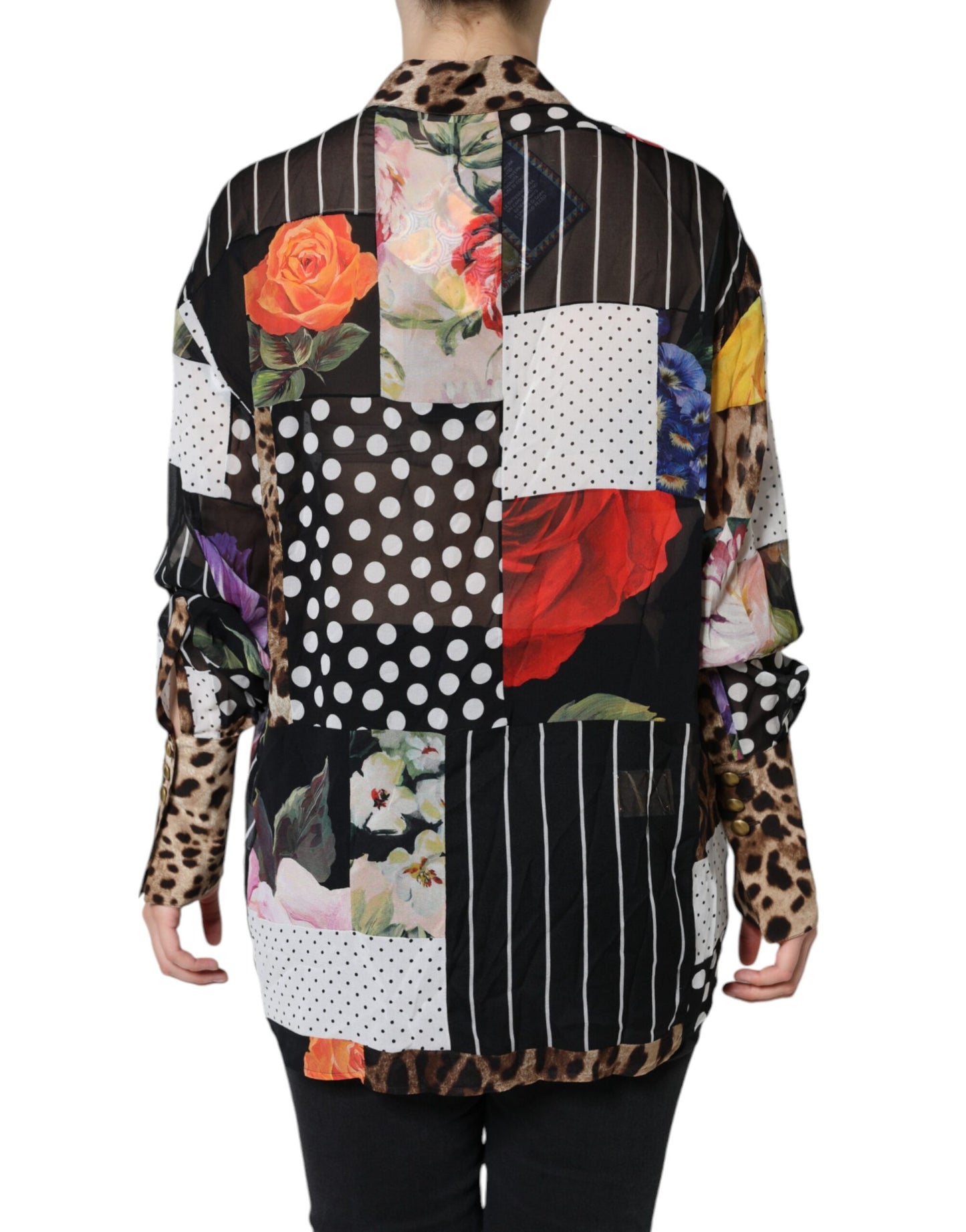 Dolce & Gabbana Multicolor Patchwork Silk Collared Blouse Top