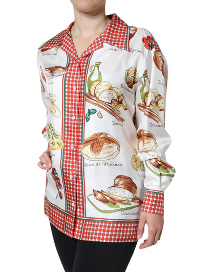 Dolce & Gabbana Multicolor Bread Print Collared Blouse Top