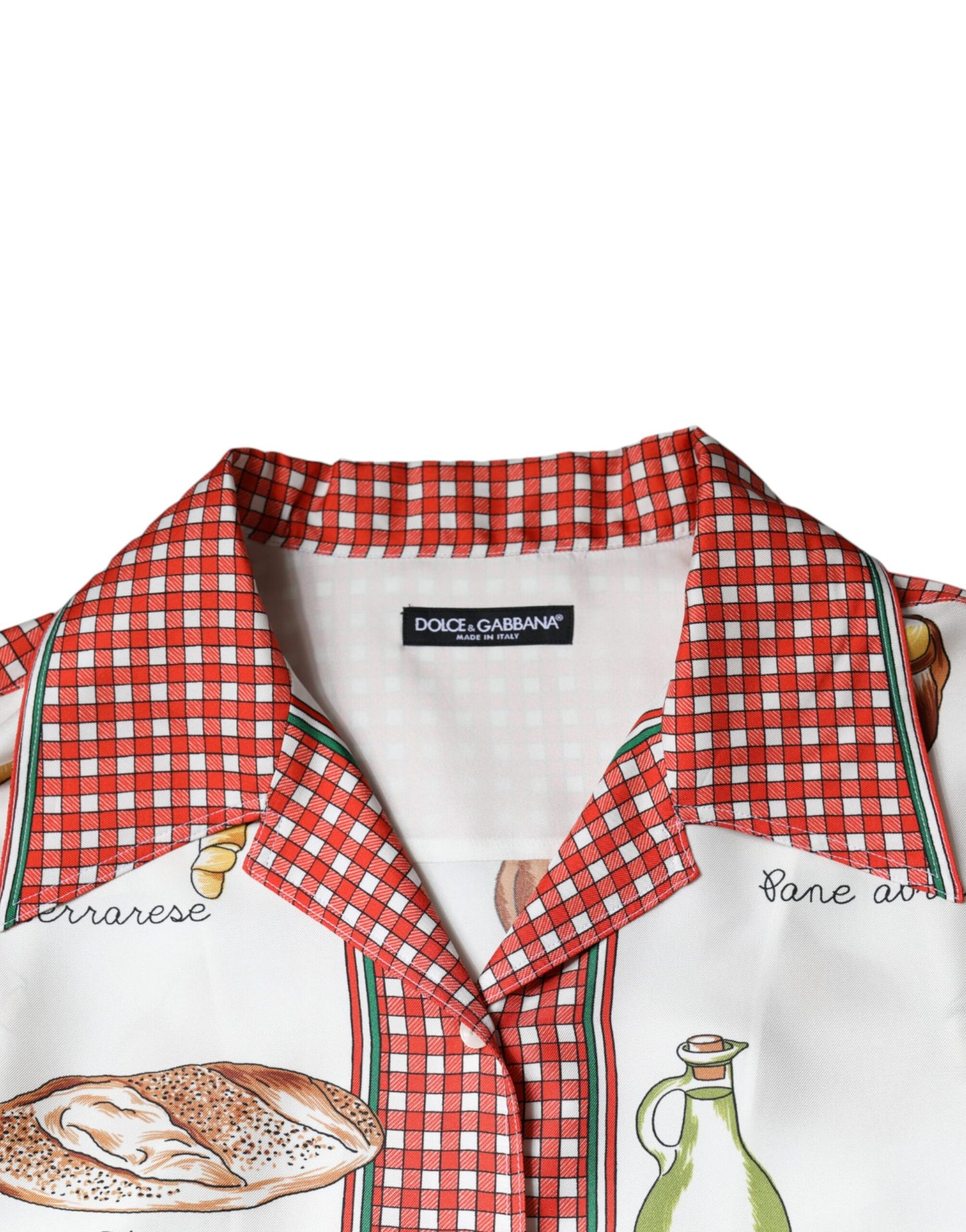 Dolce & Gabbana Multicolor Bread Print Collared Blouse Top