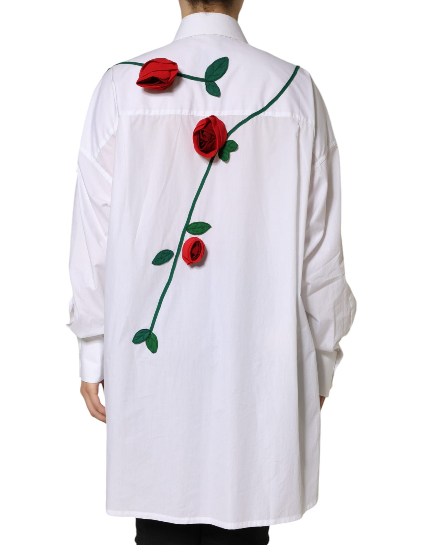 Dolce & Gabbana White Cotton Flower Applique Dress Shirt Top