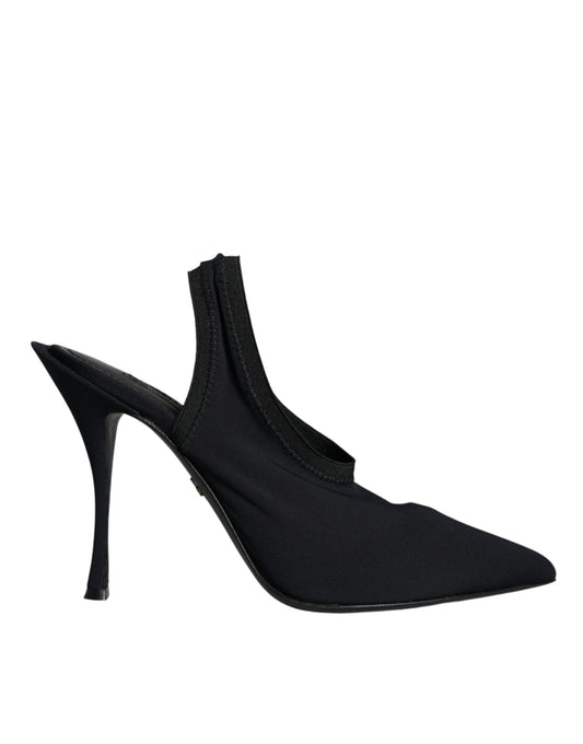 Dolce & Gabbana Black Jersey Stretch Heels Slingback Shoes