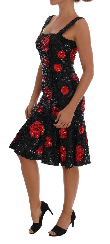 Dolce & Gabbana Black Red Polka Squined Shift Dress