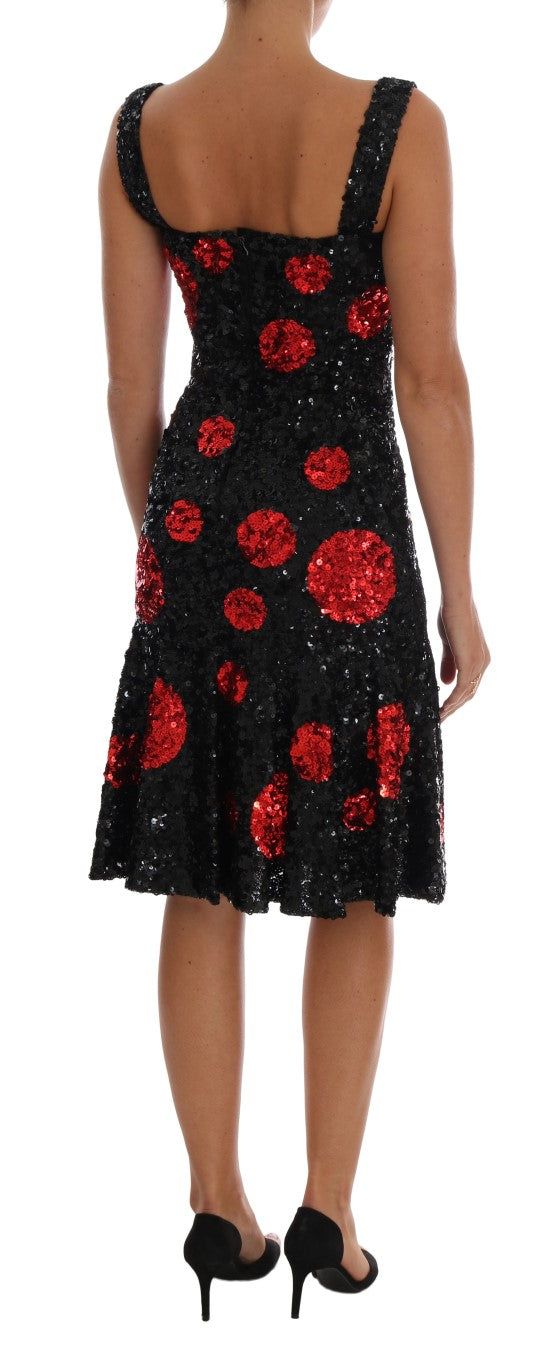 Dolce & Gabbana Black Red Polka Squined Shift Dress