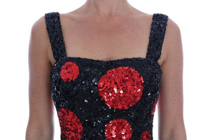 Dolce & Gabbana Black Red Polka Squined Shift Dress