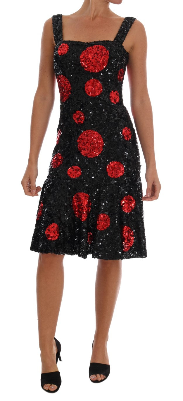 Dolce & Gabbana Black Red Polka Squined Shift Dress