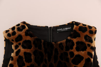 Dolce &amp; Gabbana Braunes Etuikleid aus Seide mit Leopardenmuster