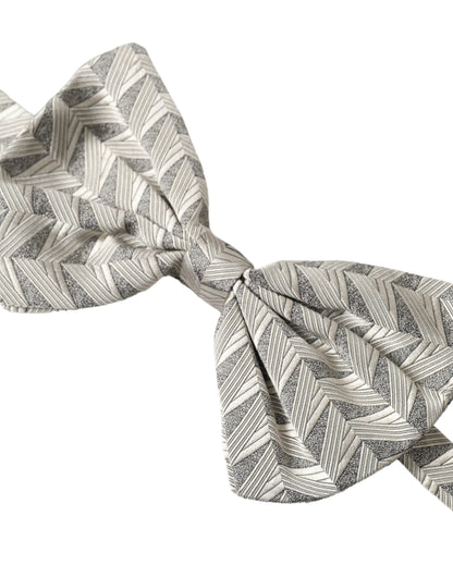 Dolce & Gabbana Silver Fantasy Print Adjustable Neck Bow Tie Men