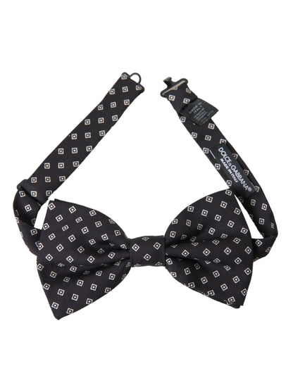 Dolce & Gabbana Black Patterned Silk Adjustable Neck Men Bow Tie