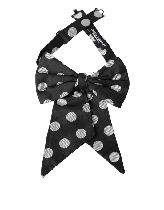 Dolce & Gabbana Black Polka Dots Ribbon Adjustable Neck Bow Tie