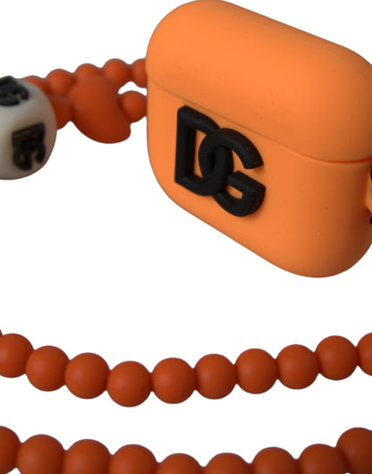 Dolce & Gabbana Orange Silicone Rubber Logo Beaded Strap Airpods Case